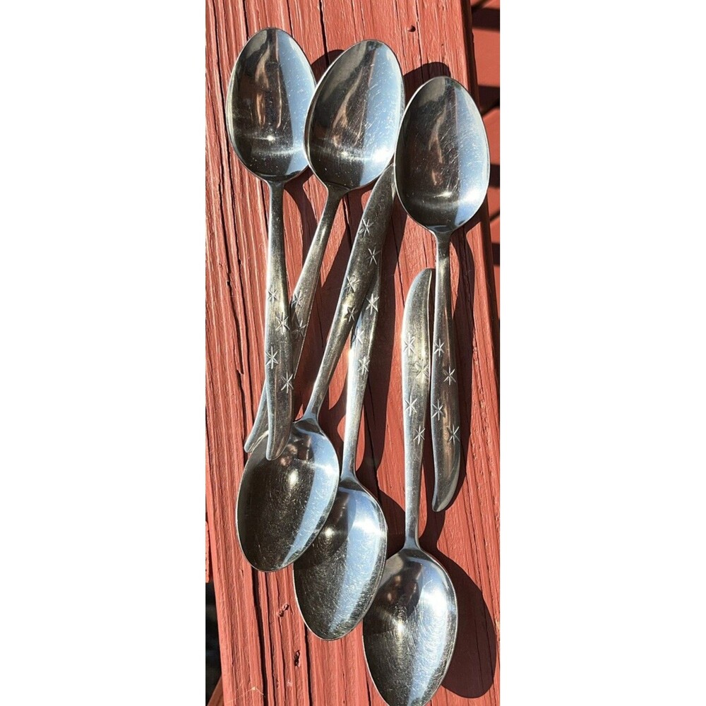 Acson Stainless Japan Lot Of 6 Soup Spoons Atomic Star